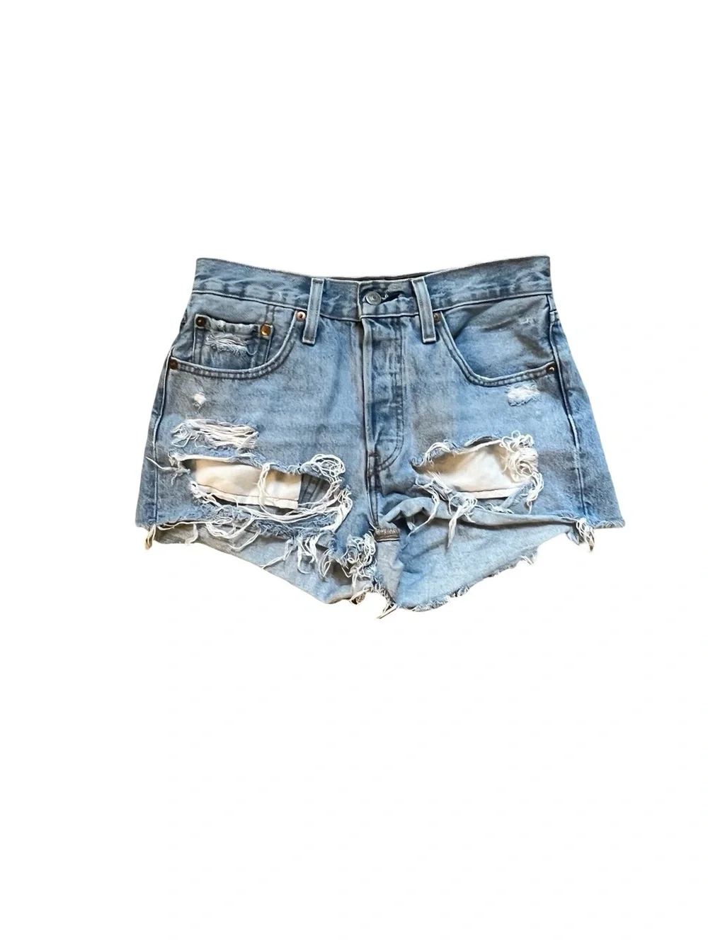 Levi’s 501 Distressed Cutoff Denim Shorts W26 Light Wash High Rise Festival Y2K